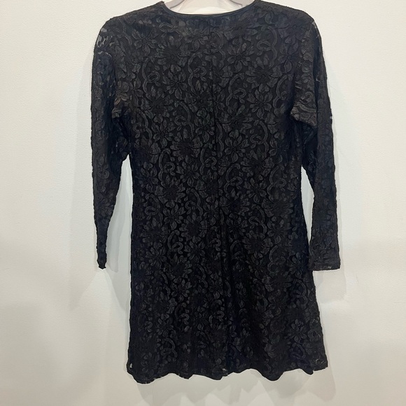 90’s Y2K Black Lace Vneck Long Sleeve Sheer Dress Sz S Whimsigoth Made in USA - Picture 6 of 6